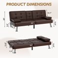 thumbnail image 4 of Vineego Modern Faux Leather Couch Convertible Folding Futon Sofa Bed with 2 Cup Holders,Brown, 4 of 8