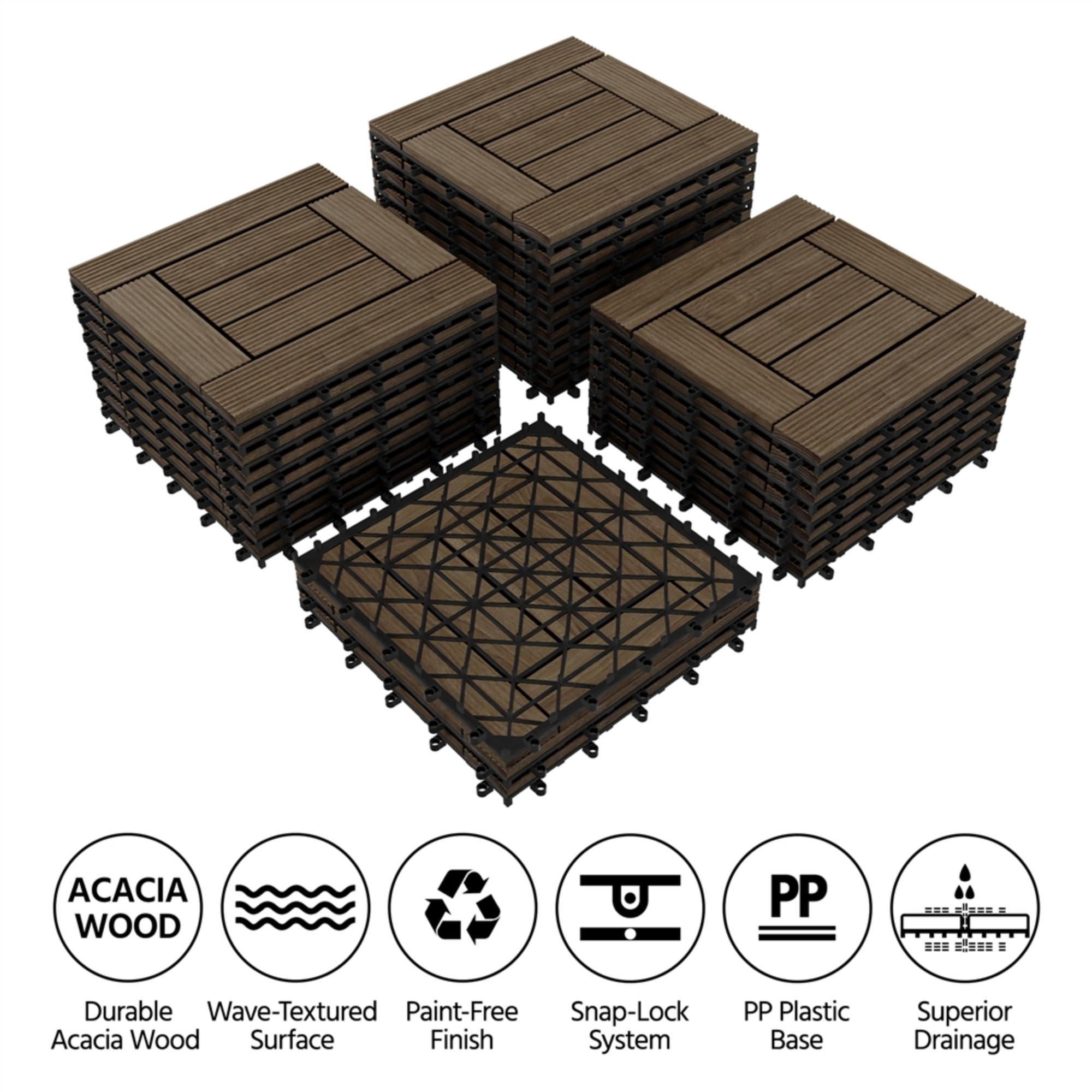 Renwick 27pcs Interlocking Fir Wooden Floor Tiles for Outdoor & Indoor, Black