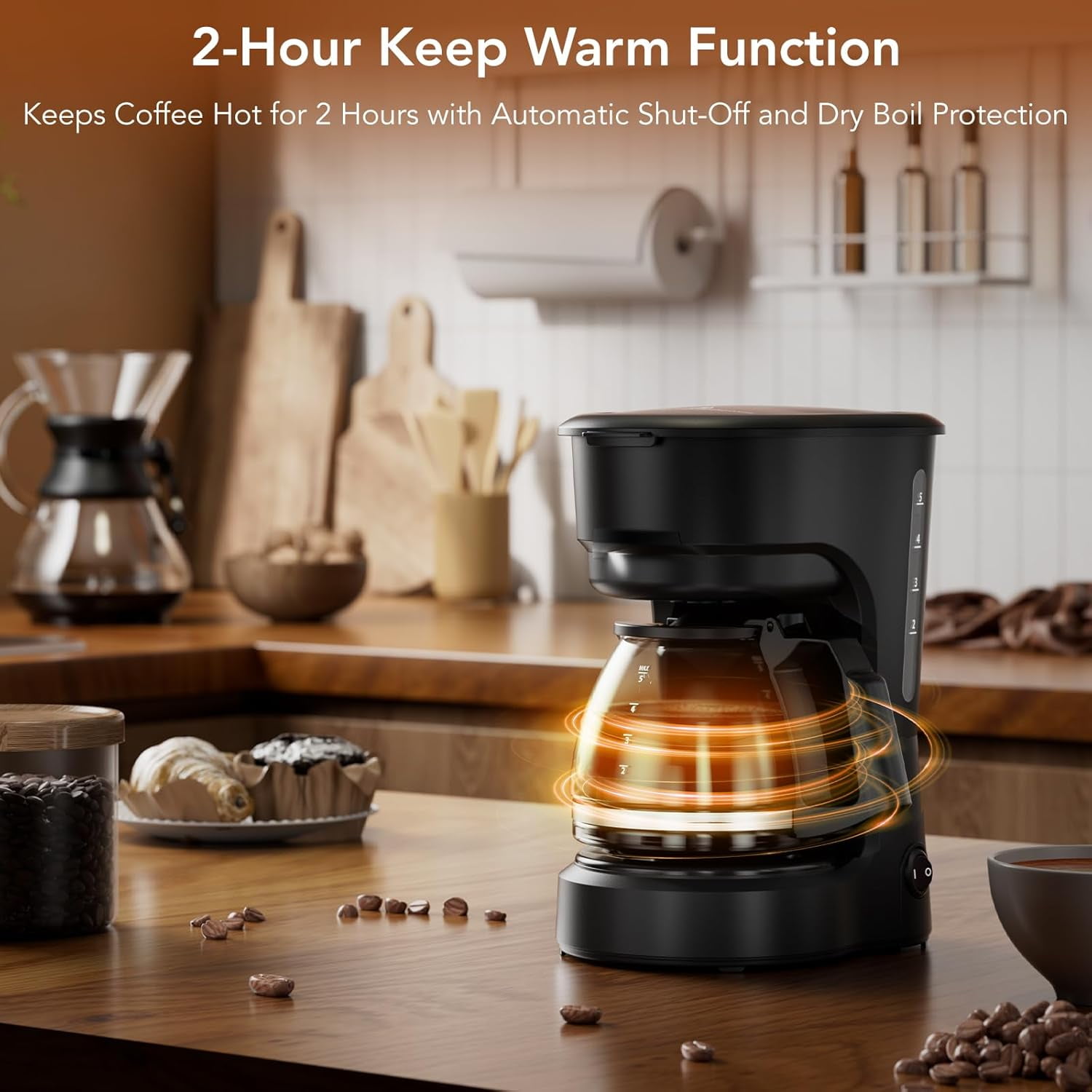 Moifoi 5-Cup Coffee Maker, Anti-Drip & Detachable Funnel, 0.75L, Black