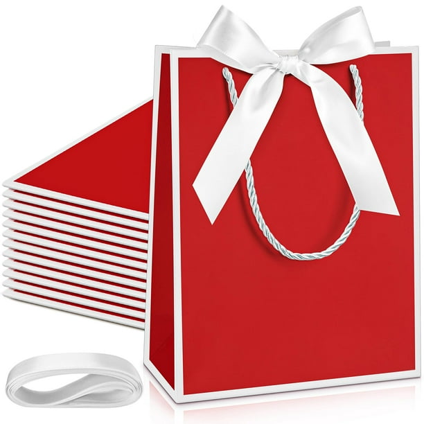 Bolsas de regalo Silkfly Thank You, 12 unidades, con asa de 23 x 18 x 8 cm, color rojo y blanco