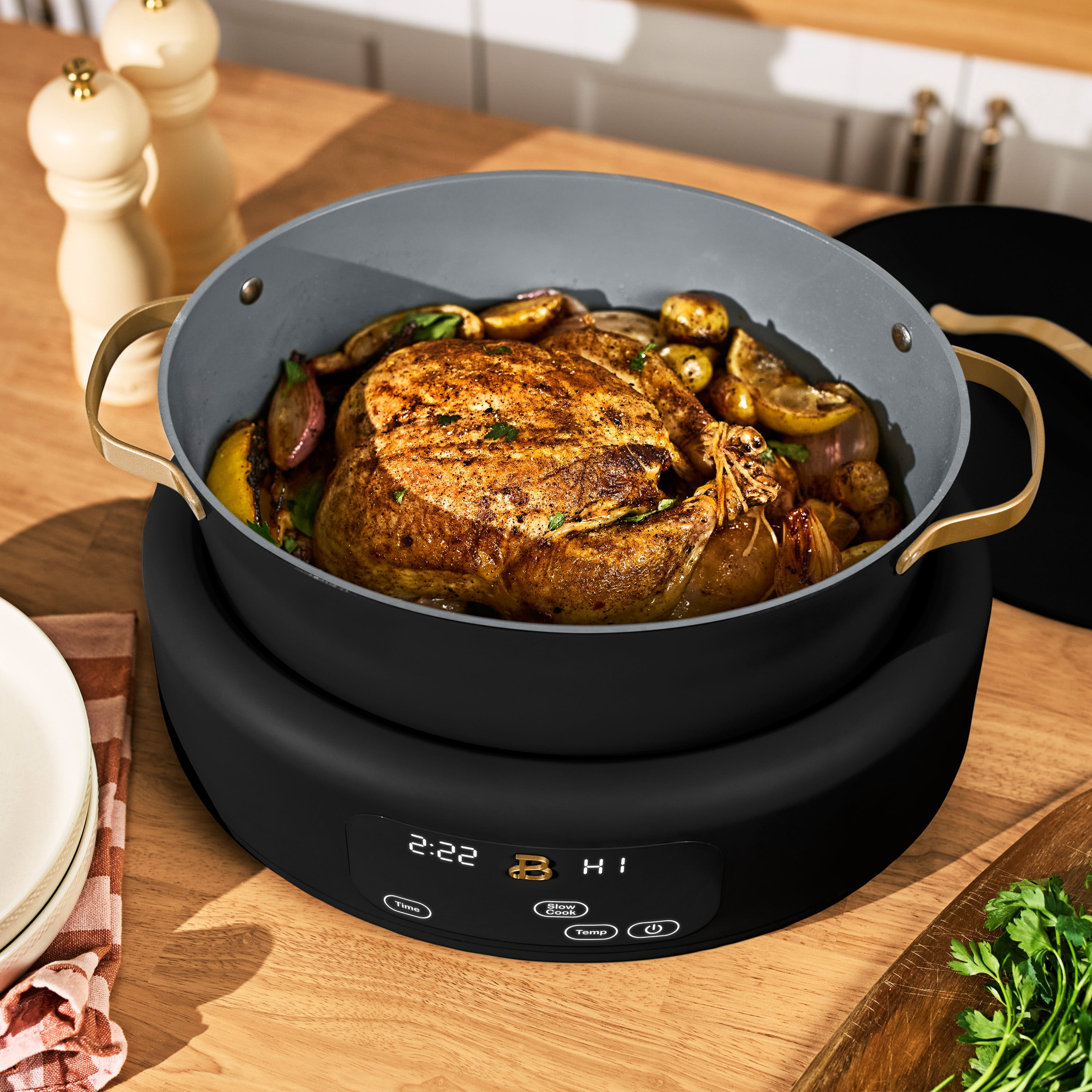 Beautiful 10-in-1, 8 Qt Multi-Cooker with Bamboo Steamer Insert and 7 Preset Functions, Black Sesame by Drew Barrymore