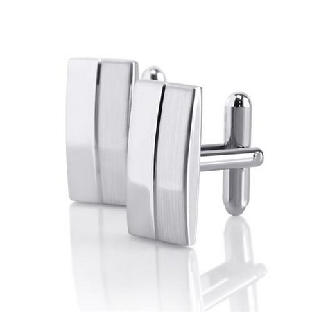 Zodaca 21 x 10.5 mm Silver Rectangular Stripe Cufflinks Cuff Links For Attire