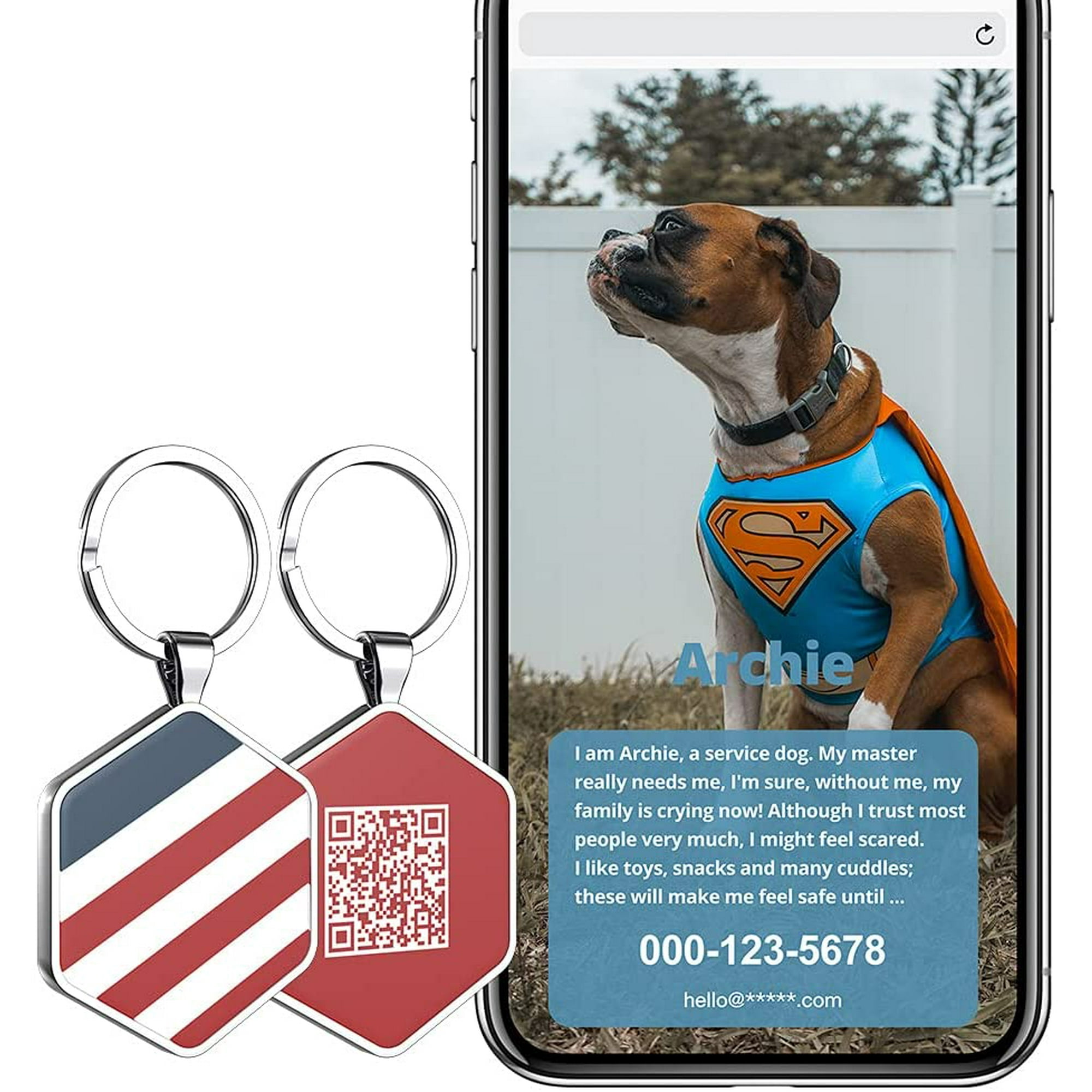 ZMLEVE Personalized Dog Tags Pet ID Tag Custom ID Tag Keychain for Dog Cat Back QR Directs to Online Profile Saving Info Easy to View Walmart