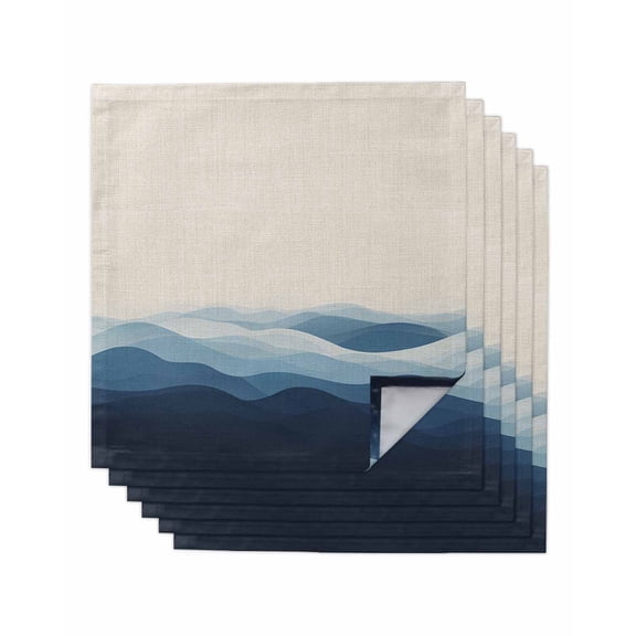 nqOlkjepod Blue Beige Ombre Cloth Napkins Set of 6 Reusable Dinner Napkins, Minimalist Ocean Waves Linen Cocktail Napkin Washable Table Napkins for Wedding/Holiday Party/Baby Shower 20"x20"