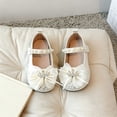 thumbnail image 2 of Jinhomg Toddler Little Girls Dress Ballet Mary Jane Bow Flat Shoes Fashion Y2k Shoes Marry Party Shoes PU Shoe Beige 27, 2 of 9