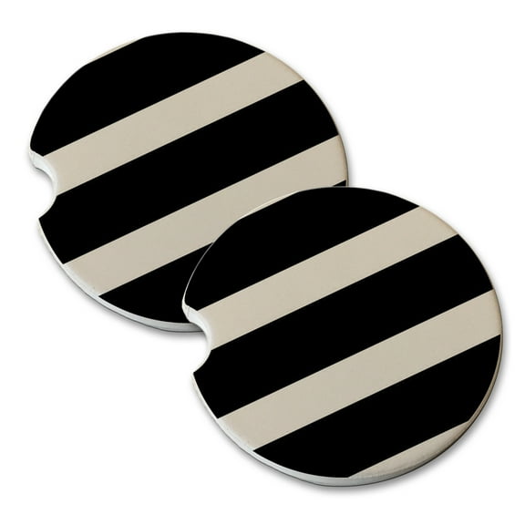 KuzmarK Sandstone Car Drink Coaster (set of 2) - Black White Stripes