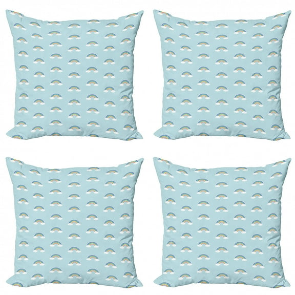 Ambesonne Rainbow Throw Pillow Cover 4 Pack, Simplistic Clouds, 16", Pale Blue Blue Violet