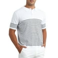 thumbnail image 5 of INSPIRE CHIC Edition Men's Striped Polo Shirt Regular Fit Short Sleeves Button Down Collared Knit Golf Shirts XL White, 5 of 6
