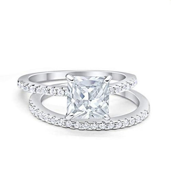 Two Piece Asscher Cut Bridal Set Ring CZ 925 Sterling Silver Size 4
