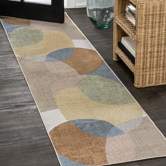 JONATHAN Y WASHABLE 2 x 8 Runner Rug, Pebble Geometric - Multi, WSH307A-28