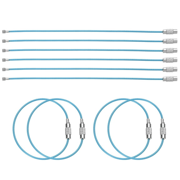 Uxcell 10pcs Wire Keychain Cable 6" Plastic Coated 1.5mm Stainless Steel Key Ring Cable Loop Rings Blue