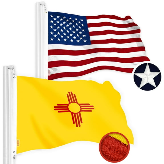 G128 Combo Pack: American USA Flag 2x3 Ft & New Mexico Flag 2x3 Ft, Both Embroidered SPUN Polyester, Indoor/Outdoor, Brass Grommets