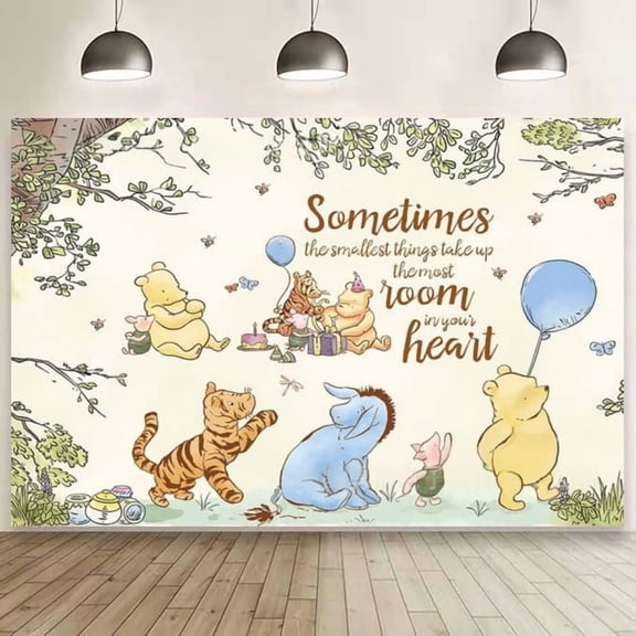 Winnie Happy Birthday Anime Cartoon Theme Backdrops Banner Birthday Party Decor Supplies(5x3ft)