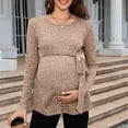 thumbnail image 6 of Edvintorg Maternity Shirts Long Sleeve Women Fashion Solid Color Round Neck Ribbed Knit Shirt Blouse Bandage Maternity Tops Pregnancy Clothes for Women, 6 of 7