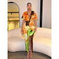 thumbnail image 5 of Womens Brown Lily Print Deep V-Neck Maxi Dress With Side Slit And Ruched, 5 of 6