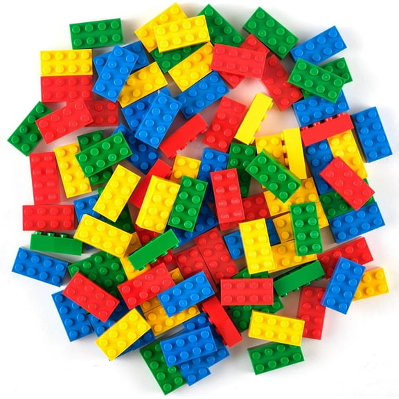 Building Blocks Starter Kit - Compatible with All Major Brick Brands - 96 2x4-Stud Bricks in Blue, Green, Red & Yellow - Creative Building Play Set for Ages 3 & Up