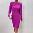 thumbnail image 4 of Women's Stylish Temperament Long Sleeves Top Round Neck Sheath Dress Suit, 4 of 5