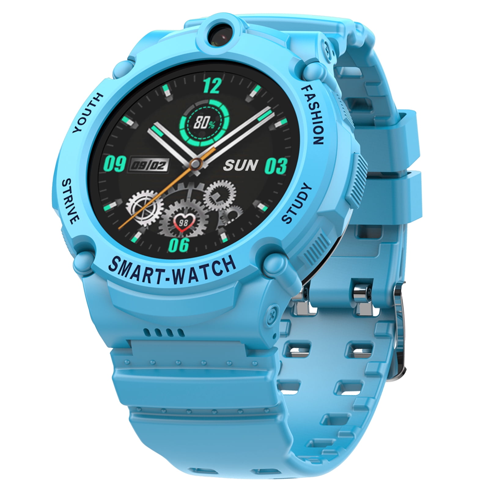 PTHTECHUS S02 Smart Watch for Boys Girls Smartwatch for Kids with 4G SIM GPS Video Call Pedometer MP3 Flashlights Calculator Alarm Clock Children Holiday Gift Blue