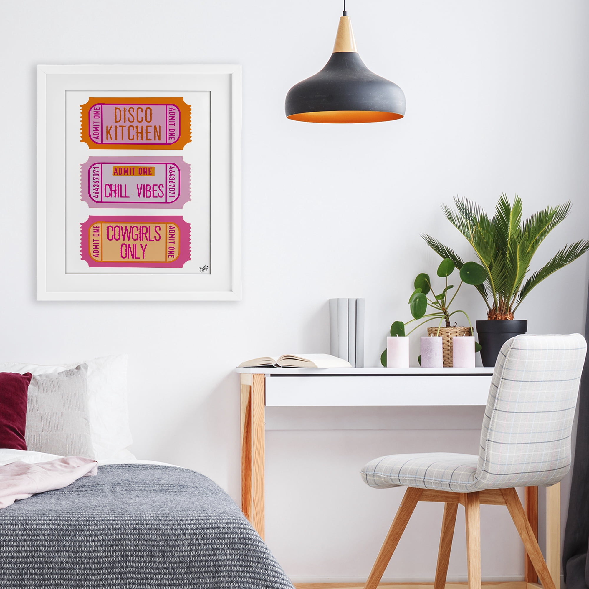 Stupell Industries Disco Cowgirl Ticket Phrases White Framed Print Under Glass, design by Elizabeth Medley