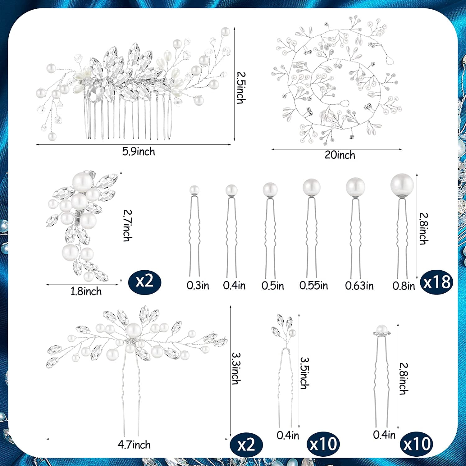 44 Pieces Wedding Hair Comb Faux Pearl Crystal Bride Hair Accessories Hair Side Comb Clips U-shaped Flower Rhinestone Pearl Hair Clips for Bride Bridesmaid (Fresh Style)