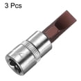 thumbnail image 3 of Uxcell 3pcs FD7 Slotted Bit Socket 1/4" Square Drive Flat Head Extension Impact Bit Power Nut Driver Set S2 & CR-V Steel Socket Ratchet Wrench Bits, Silver Red, 3 of 6