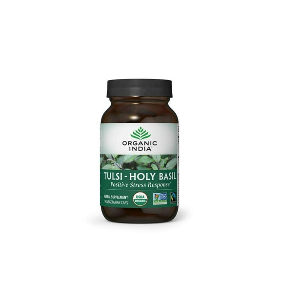 ORGANIC INDIA Tulsi Herbal Supplement - Holy Basil, Immune Support, Adaptogen, Supports Healthy Stress Response, Vegan, Gluten-Free, Kosher, USDA Certified Organic, Non-GMO - 90 Capsules