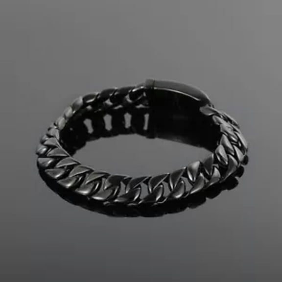 HOOUN 12mm 8.66inch Stainless Steel Cuban Chain Link Bracelet For Women Mens Boys Cool-black