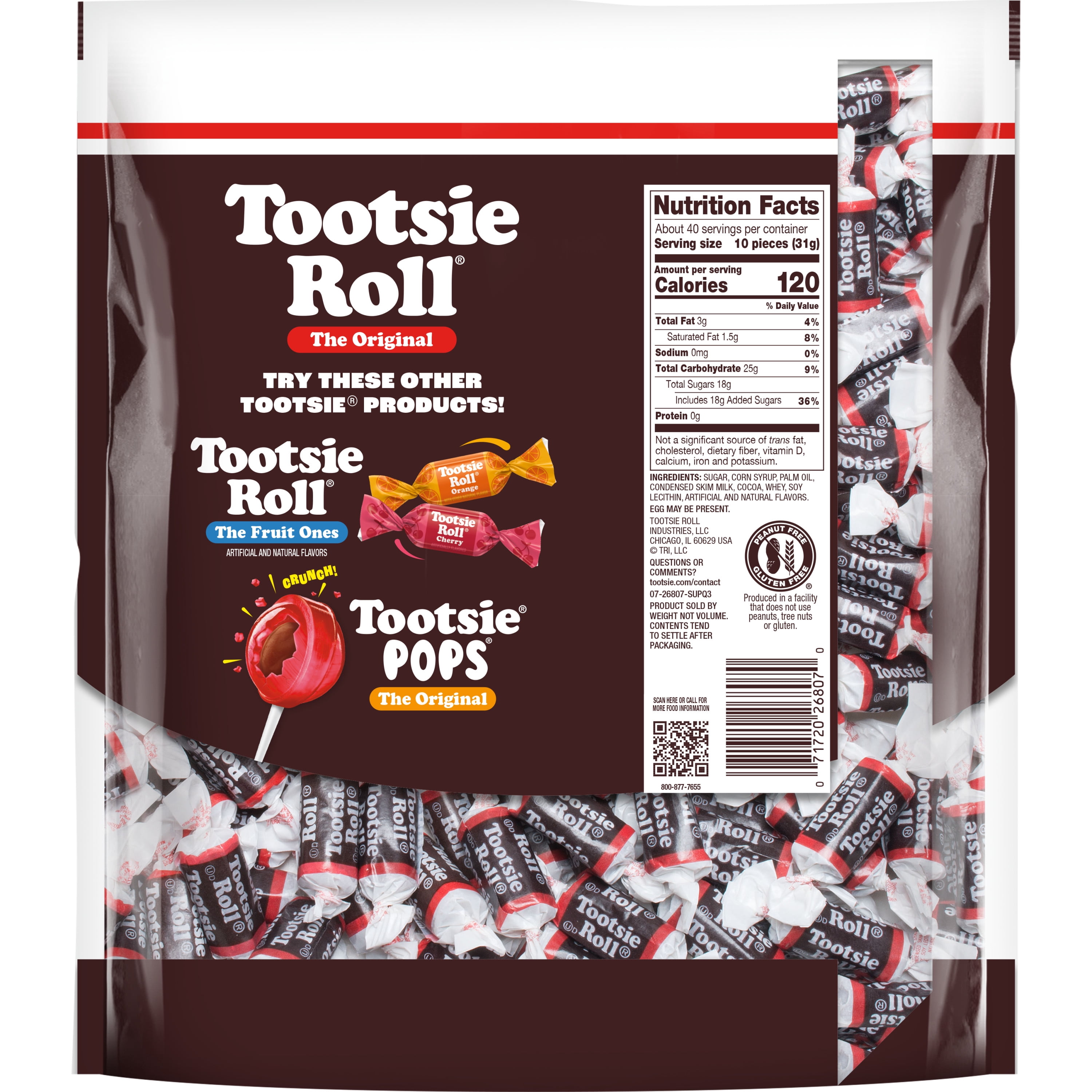 (3 pack) Tootsie Roll, Midgees Chocolate Candy, 43.1 oz (400 Pieces), Peanut Free, Gluten Free, Contains Milk and Soy.
