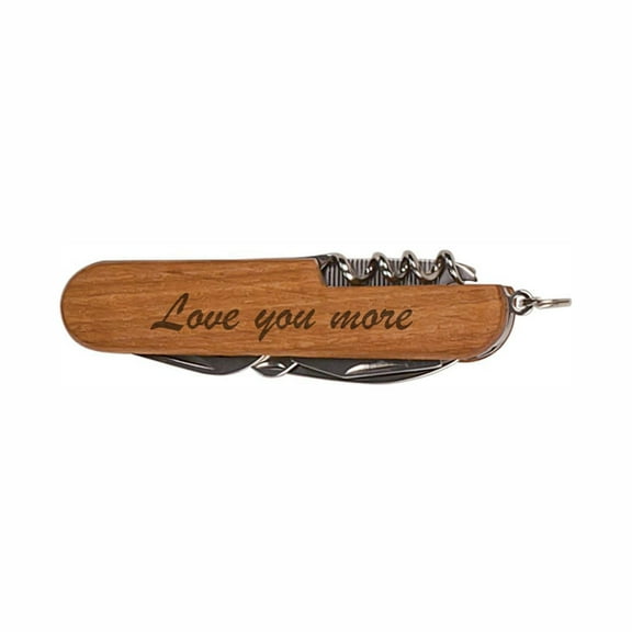 PrecisionNC Love you more Engraved Wooden 8-Function Multi-Tool Pocket Knife Gifts for Couples