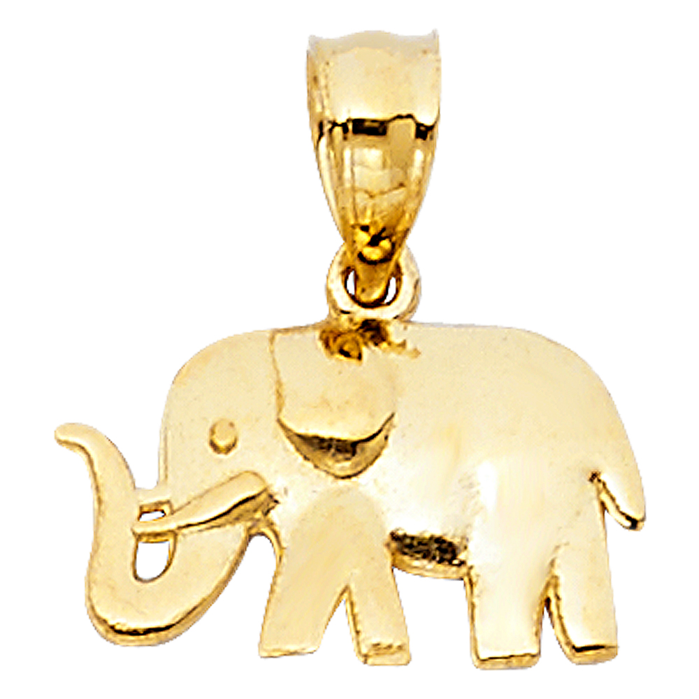 Ioka 14K Yellow Gold Elephant Charm Pendant For Necklace or Chain