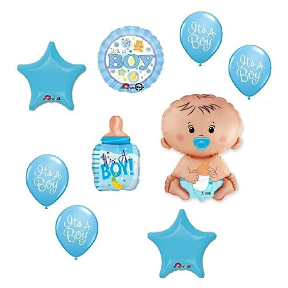 DalvayDelights It's a Boy Baby Shower Bottle Diaper Pacifier Shaped Blue 9 Piece Party Mylar & Latex Balloons Set A