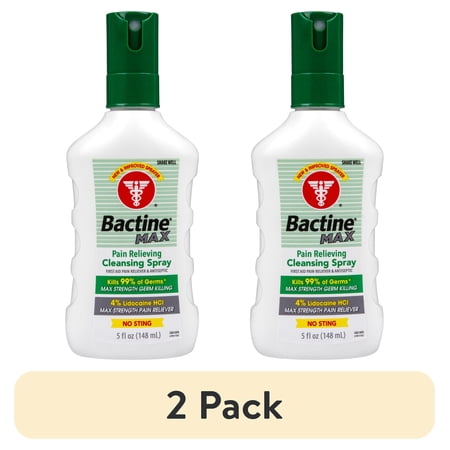 (2 pack) Bactine Max First Aid Spray Pain Relief Cleansing with 4% Lidocaine Kills 99.9% of Germs, 5 fl oz