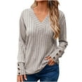 thumbnail image 2 of Free Shipping Womens Soft Long Sleeve V Neck Shirts Solid Casual Decorative Buttons Knitted Pullover Tunic Tops, 2 of 7