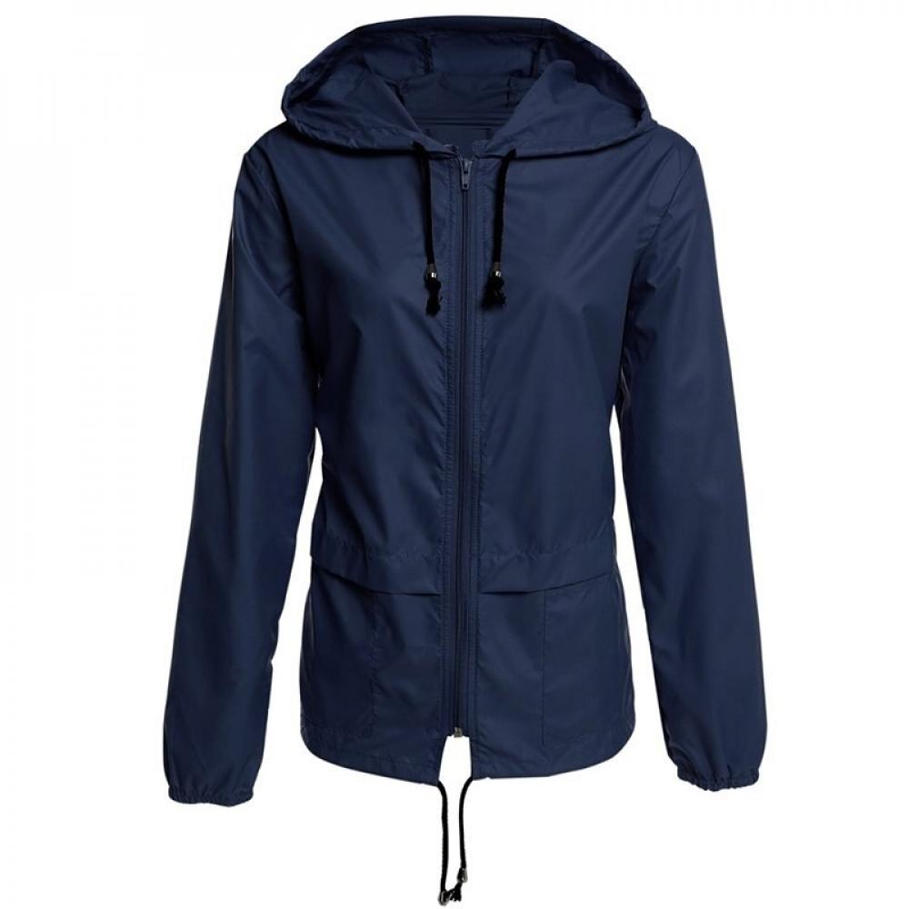 Fashion Thin Section Ladies Waterproof Clothing Hooded Drawstring Outdoor Hiking Rain Jacket Jacket - image 1 of 5