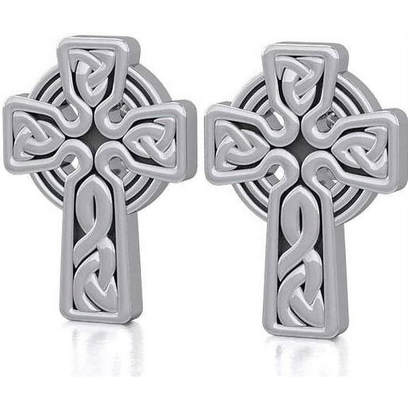 Irish Celtic Cross 925 Sterling Silver Post Earrings