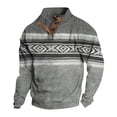 thumbnail image 2 of Men's Flag Print Stand Collar Sweatshirt with 3 Buttons, Outdoor Casual Button Front Pullover for Spring Fall,Gray,2XL, 2 of 6