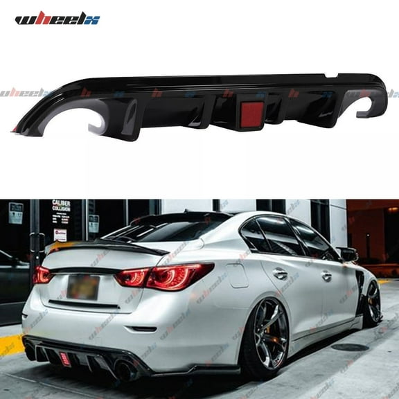 Rear Diffuser with Led Red Brake Light Compatible with 2014-2017 Infiniti Q50, Rear Bumper Fit for 2014 2015 2016 2017 (Glossy Black)