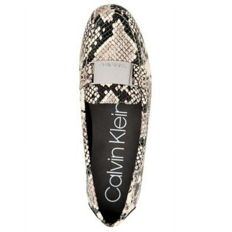 CALVIN KLEIN Womens Beige Snakeskin Logo Buckle Hardware Padded Lisette Round Toe Slip On Leather Loafers Shoes 6 Walmart