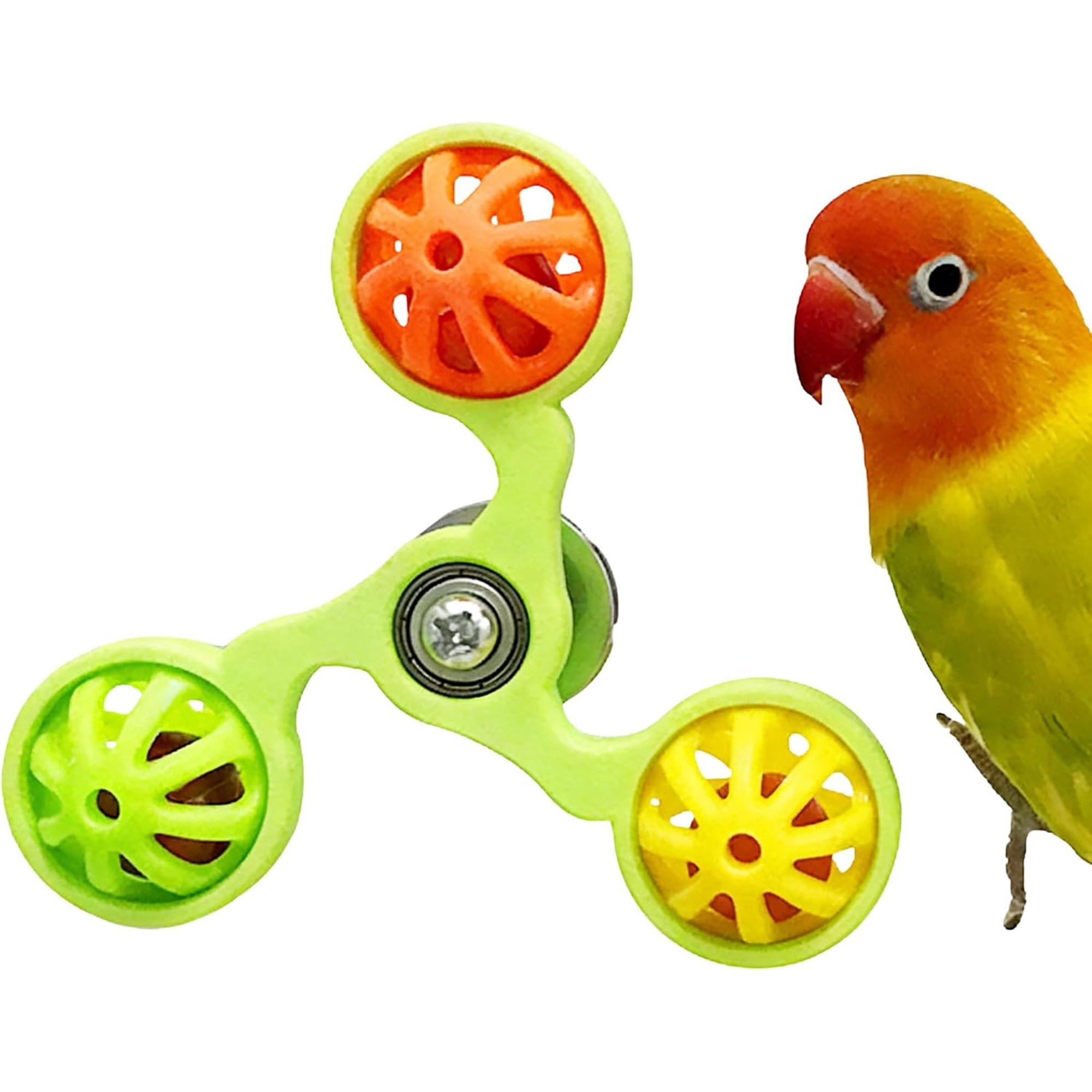 BESTSKY Spinning Bird-Toys Bird Cage Toys & Bird Perch Parrot-Parakeet Budgie Cockatiel Conure Macaw Chicken Parrot Enrichment Cage Accessories Small Animal Chewing Toy (Green Spinner Bell)
