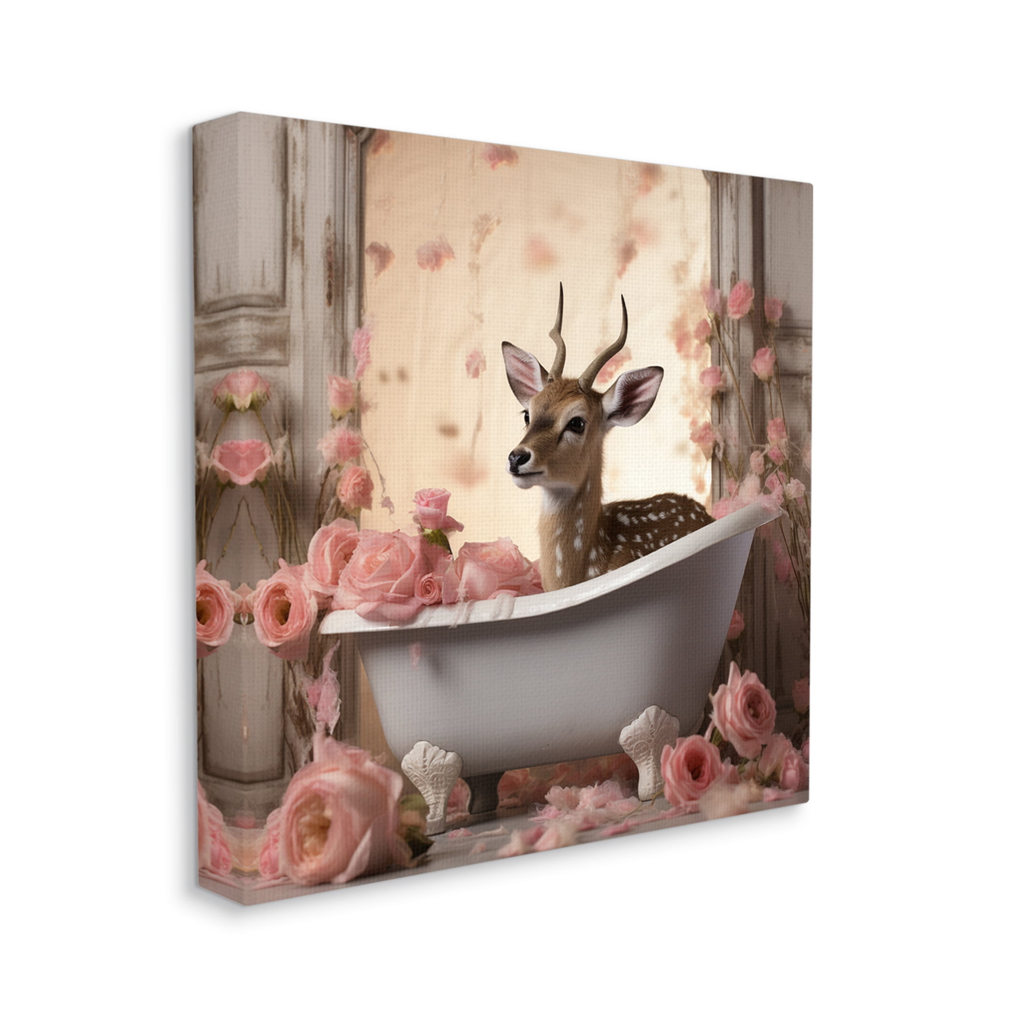 Stupell Industries Fawn in Rose Filled Tub Animals & Insects Painting Gallery Wrapped Canvas Art Print Wall Art, 30 x 30