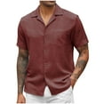 thumbnail image 1 of Playera Elvqul Hombre Rojo Manga Corta Casual Liso Abotonada Solapa Lino, 1 of 5