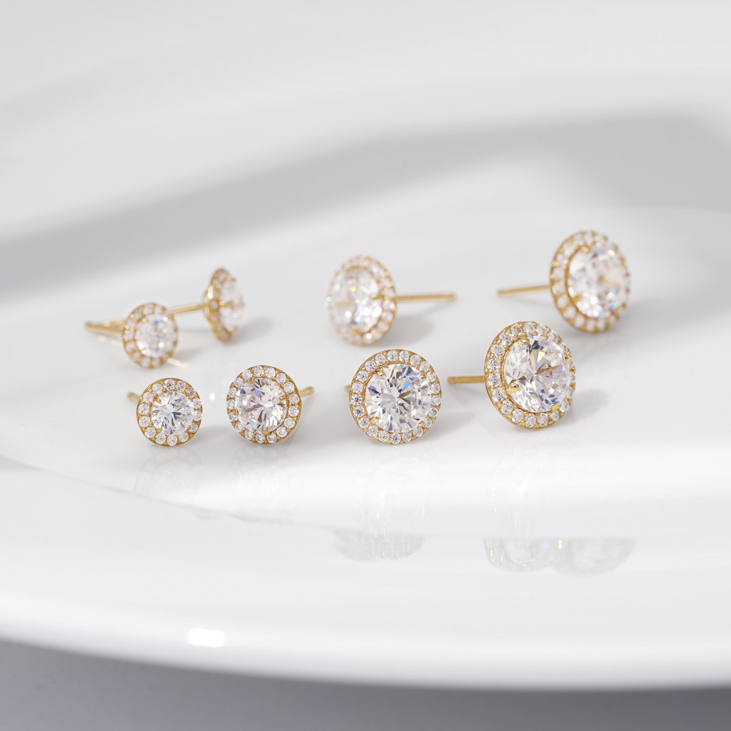 DIAMONBLISS 10K Real Solid Gold Halo Earrings for Women | 10K Yellow Gold Round Halo Studs | 1 Carat Cubic Zirconia CZ Diamond Simulant