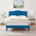 thumbnail image 2 of VECELO Full Bed Frame Upholstered Platform Bed Frame with Diamond Tufted Adjustable Headboard, Wooden Slats Support, No Box Spring Needed, Blue, 2 of 8