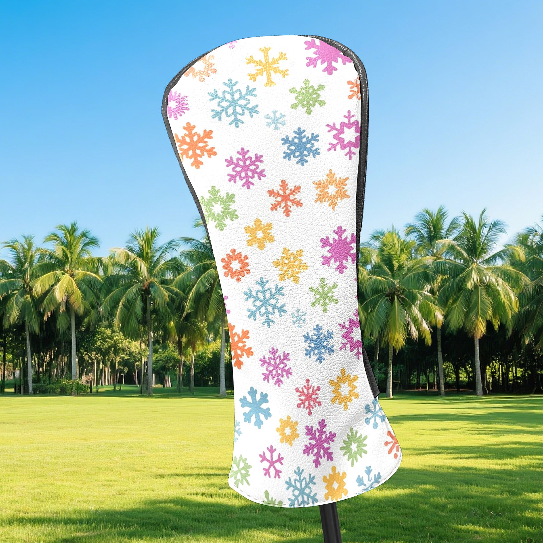 Golf Club Covers, Colorful Snowflake Premium PU Leather Driver Hybrid Putter Head Covers with Velvet Lining, Waterproof Golf Gifts for Men Women