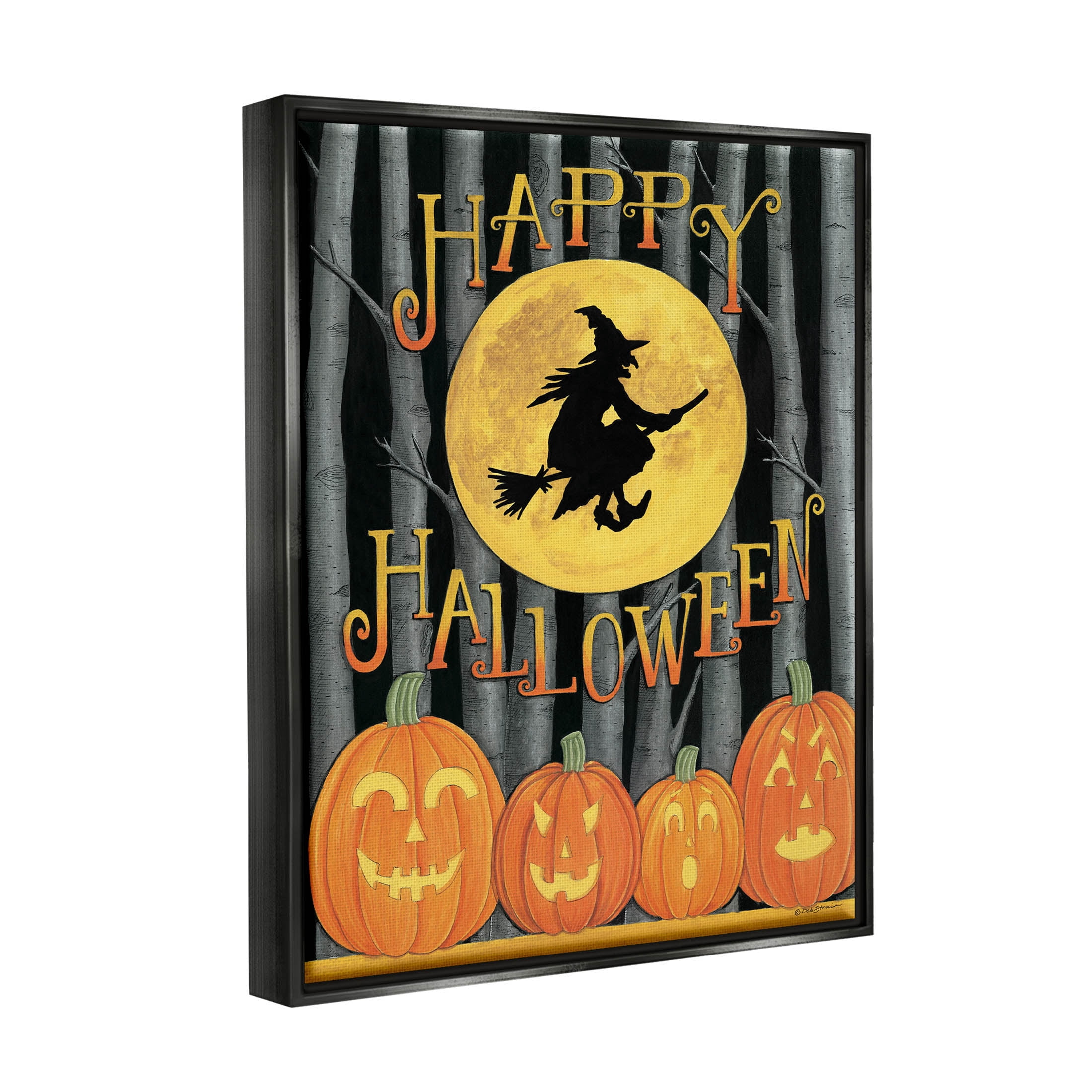 Happy Halloween Forest Witch Holiday Graphic Art Jet Black Framed Art Print Wall Art
