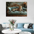 thumbnail image 3 of Mudket Leopard on Teal Floral Vintage Carved Sofa Canvas Wall Art, French Country Wall Pictures for Living Room Print for Apartment Home Decor , Framed Ready to Hang - 12"L x 8"W, 3 of 9