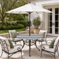thumbnail image 2 of Round Outdoor Tablecloth with Umbrella Hole and Zipper, Blue Brown White Ombre Tablecloth with Elastic Waterproof, Modern Geometric Gradient Ocean Striped Patio Table Covers for 36" - 44" Tables, 2 of 9