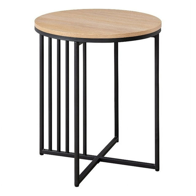 Minimalist Metal Slatted Wood Side Table - Oak / Black