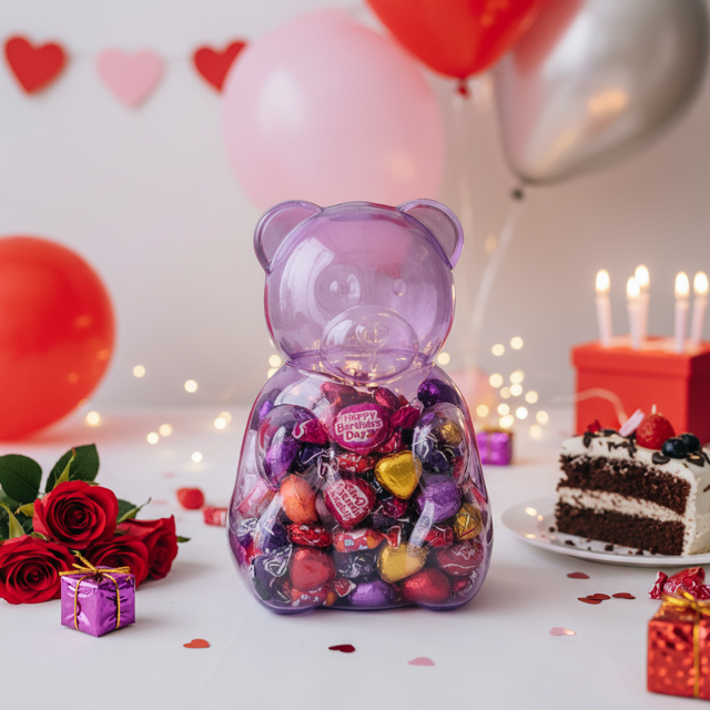 Clear Giant Gum-my Container - Candy Gift-Ready Plastic Jar, Bear Shaped Container Great for Wedding Favors, DIY Crafts, and Countertop Display 13", Purple
