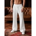 thumbnail image 5 of Inglocry Mens Linen Bell Bottom Pants Wide Leg Elastic Waist Drawstring Yoga Pants Summer Beach Lounge Trousers with Pockets White S, 5 of 6